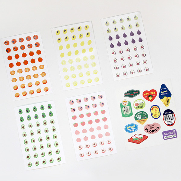 6 sticker sheets - GMZ Fruit and removable sticker pack