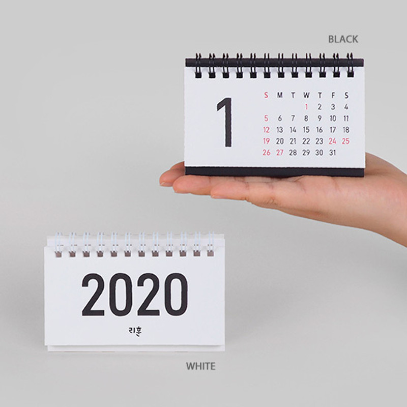 White, Black - Rihoon 2020 Under monitor small monthly desk calendar