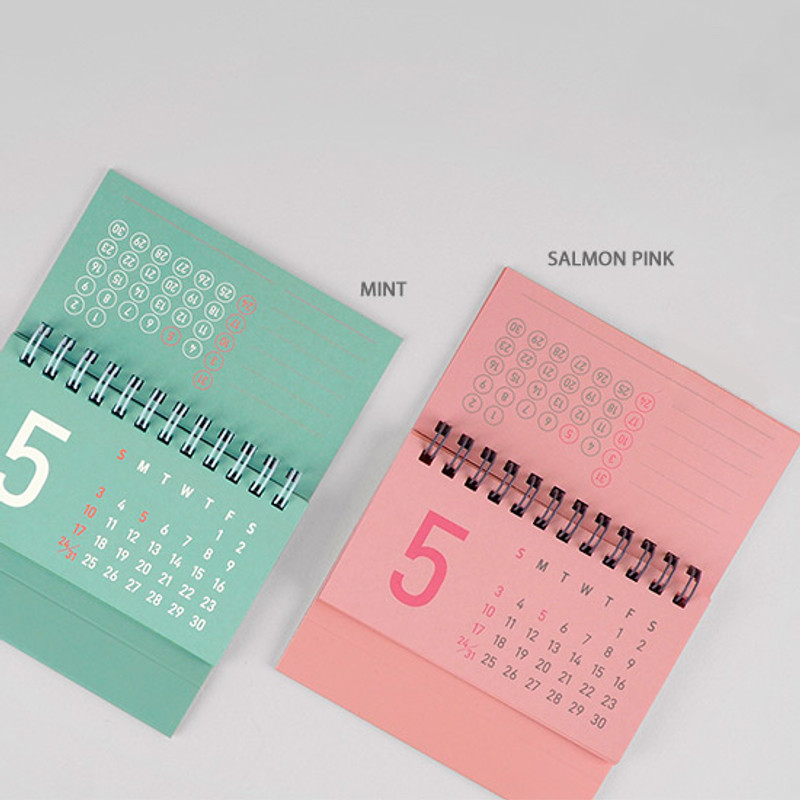 Mint, Salmon - Rihoon 2020 Under monitor small monthly desk calendar