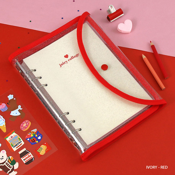 Ivory-Red -Second Mansion Collage A5 6-ring dateless weekly diary