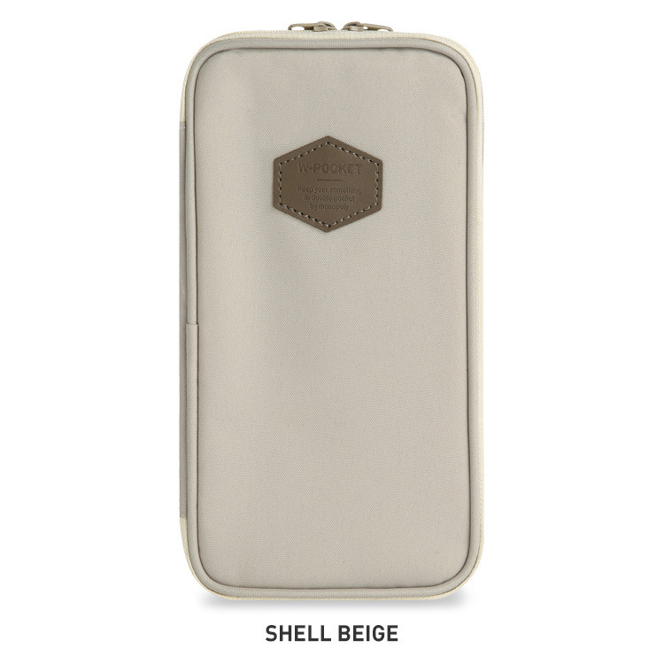 Shell Beige - Monopoly W double pockets zipper pencil case pouch