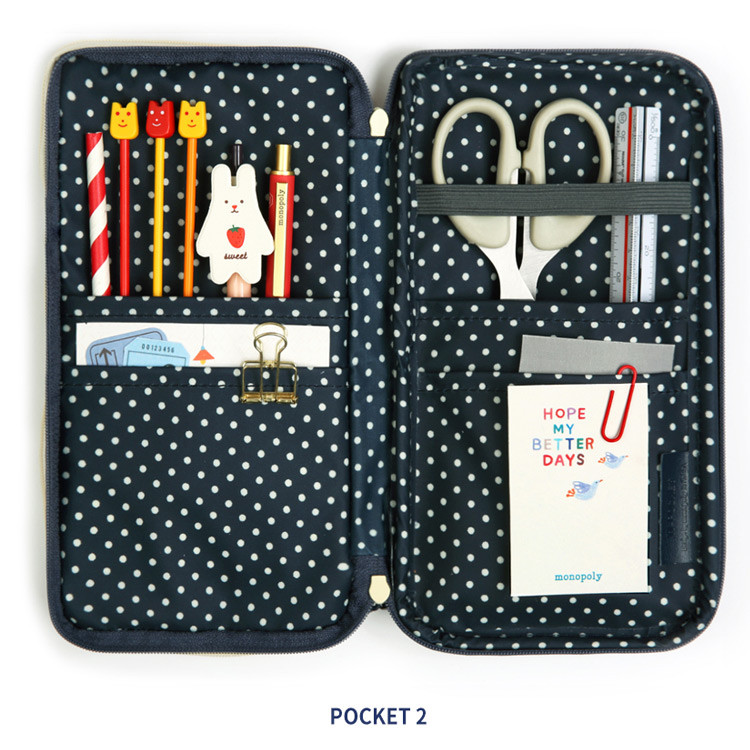 2 main compartment - Monopoly W double pockets zipper pencil case pouch