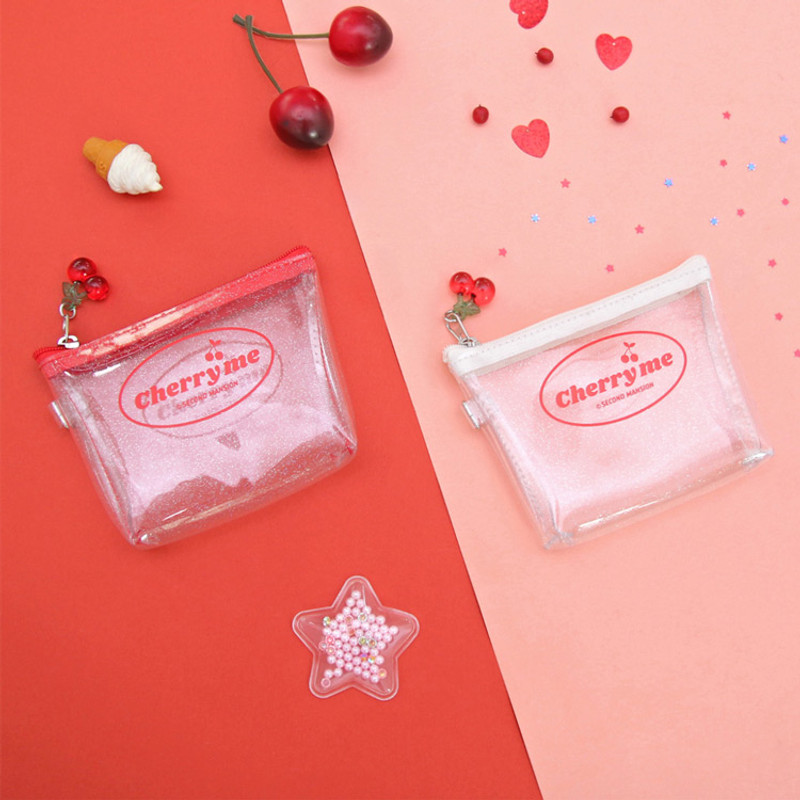 Second Mansion Cherry me twinkle PVC zip coin wallet pouch Second Mansion Cherry me twinkle PVC zip coin wallet pouch
