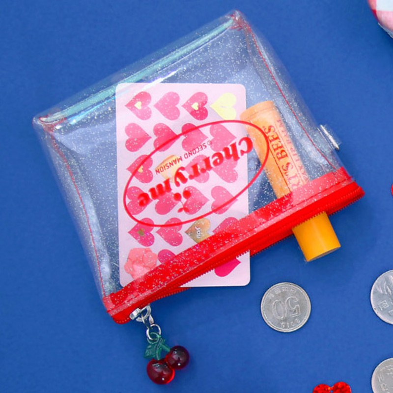 Red - Second Mansion Cherry me twinkle PVC zip coin wallet pouch Red - Second Mansion Cherry me twinkle PVC zip coin wallet pouch