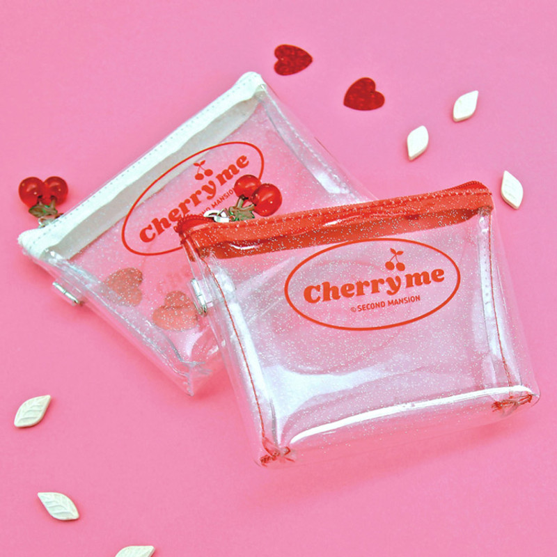 Second Mansion Cherry me twinkle PVC zip coin wallet pouch Second Mansion Cherry me twinkle PVC zip coin wallet pouch