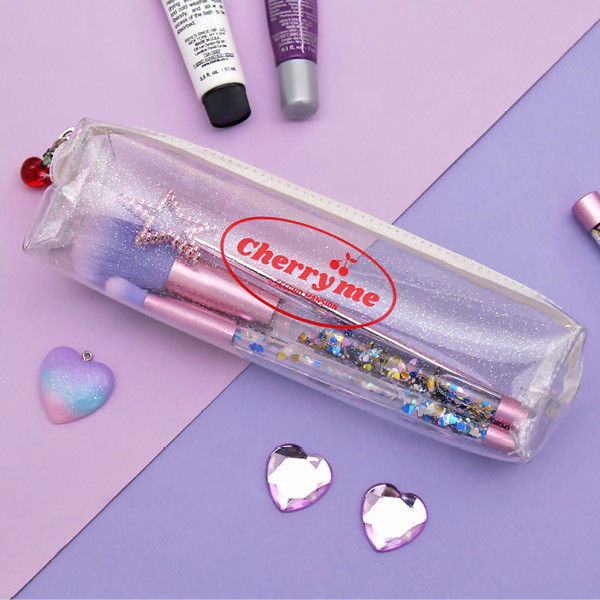White - Second Mansion Cherry me twinkle PVC zip pencil case pouch