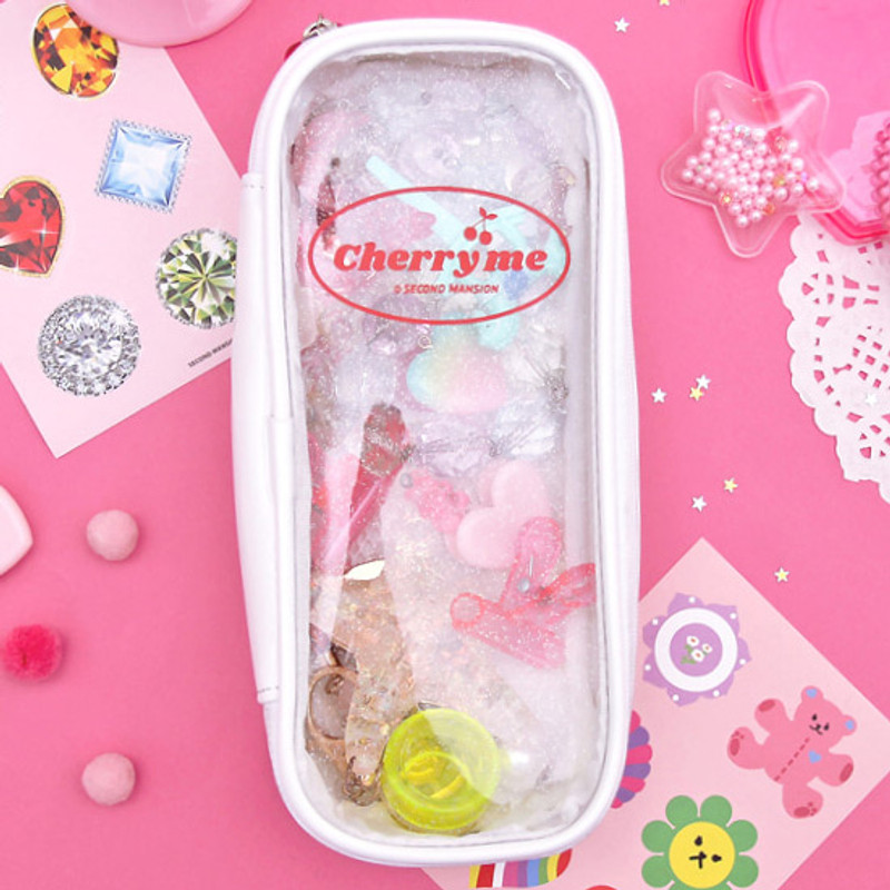 White - Second Mansion Cherry me twinkle PVC daily zip pouch