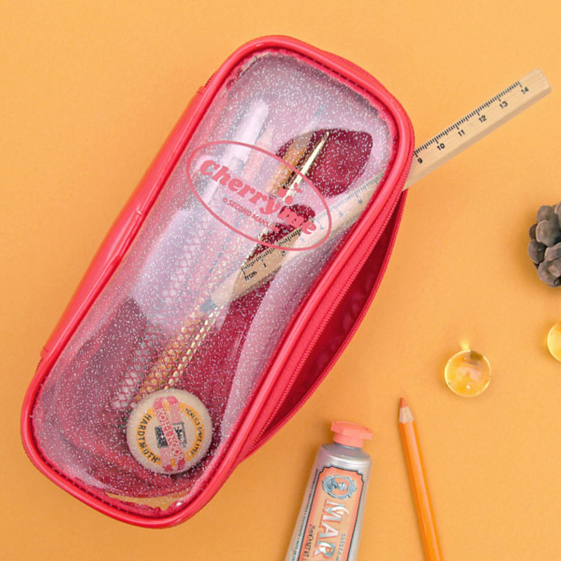 Red - Second Mansion Cherry me twinkle PVC daily zip pouch