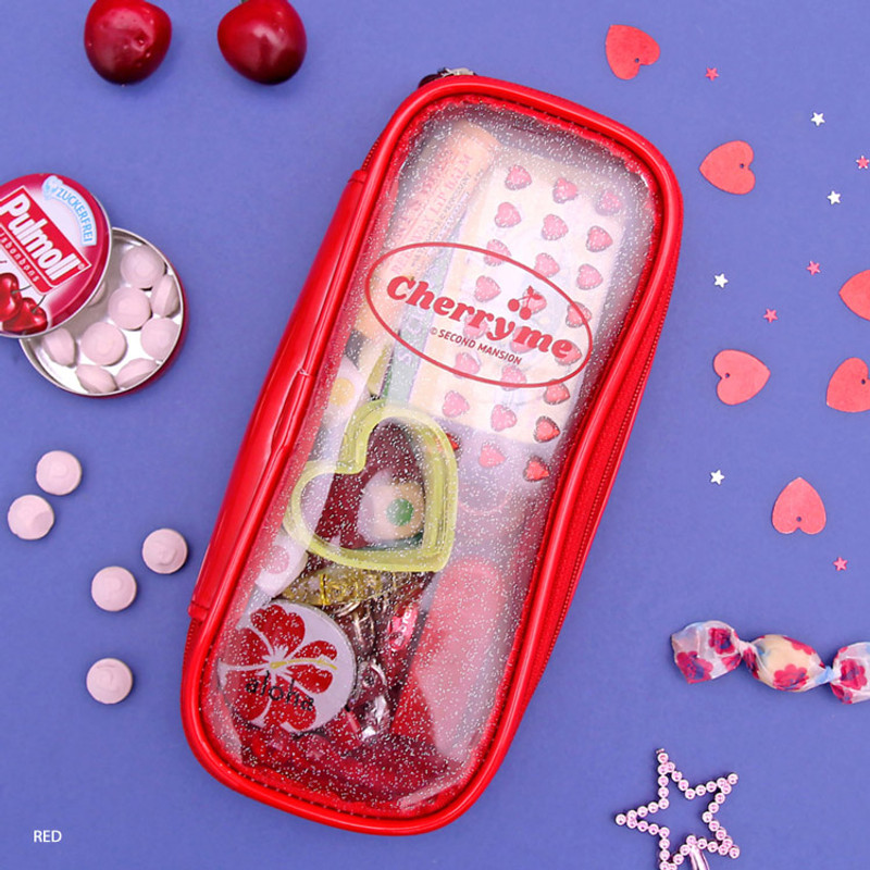Red - Second Mansion Cherry me twinkle PVC daily zip pouch