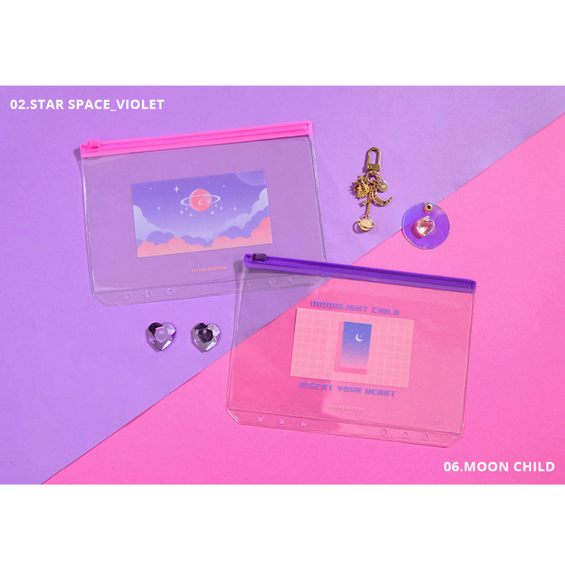 Star space_violet, Moon child - Second Mansion Retro mood 6-ring A5 zip lock pouch bag