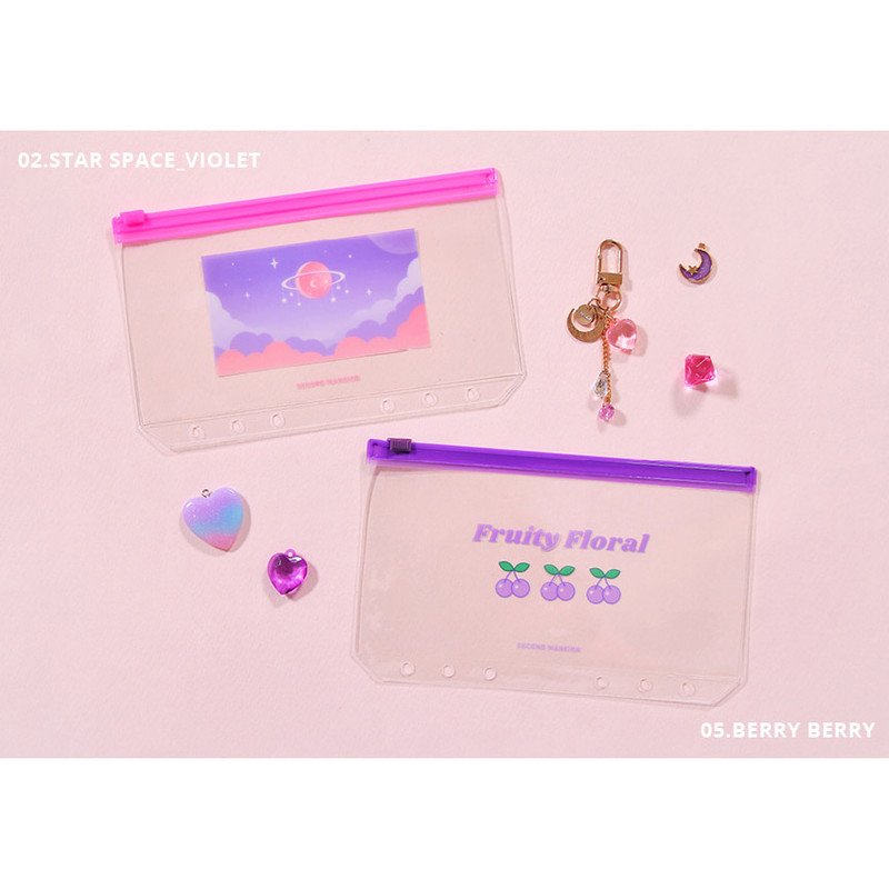 Star space violet, Berry berry - Second Mansion Retro mood 6-ring A6 zip lock pouch bag