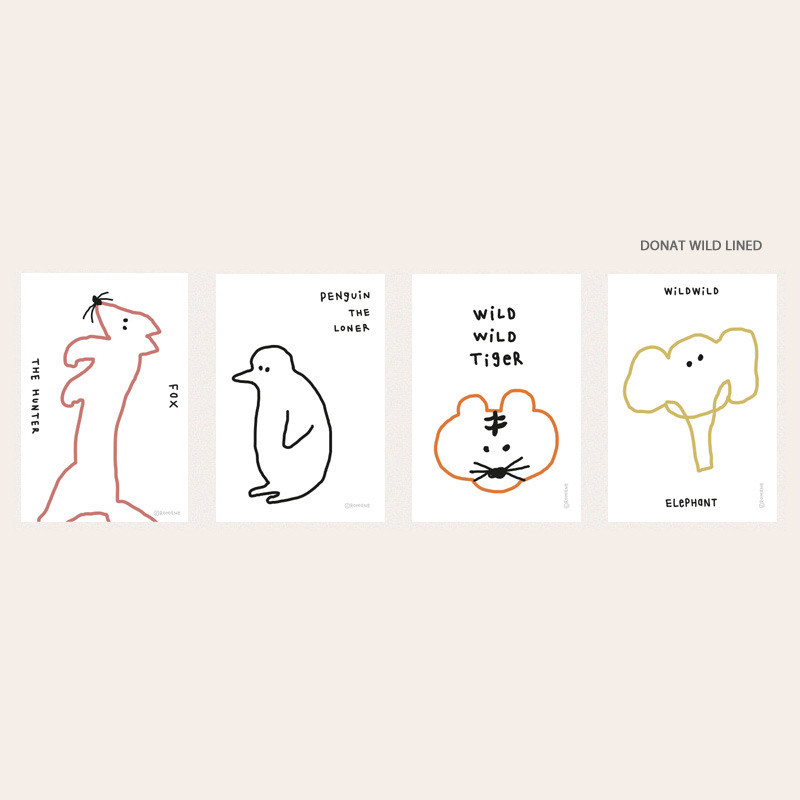 donat wild lined - ROMANE Donat brunch brother postcard 4 sheets set