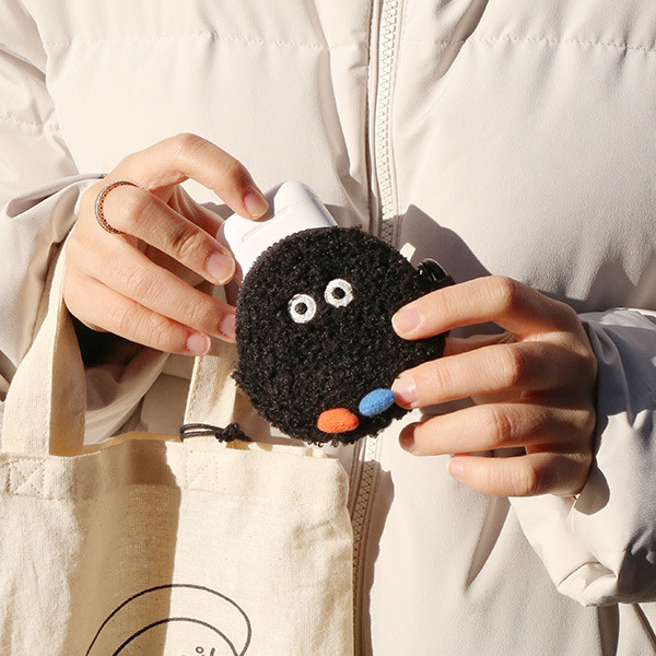 Black PomPom - ROMANE Brunch brother AirPods zipper pouch bag