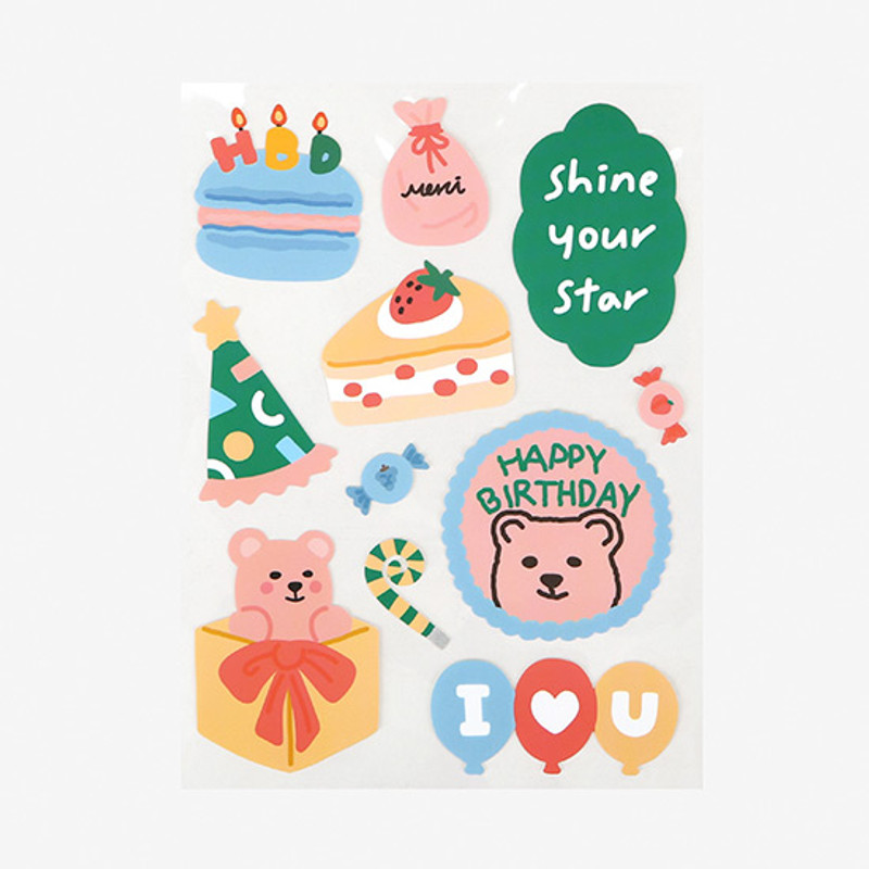 Dailylike Party bear removable paper deco sticker Dailylike Party bear removable paper deco sticker