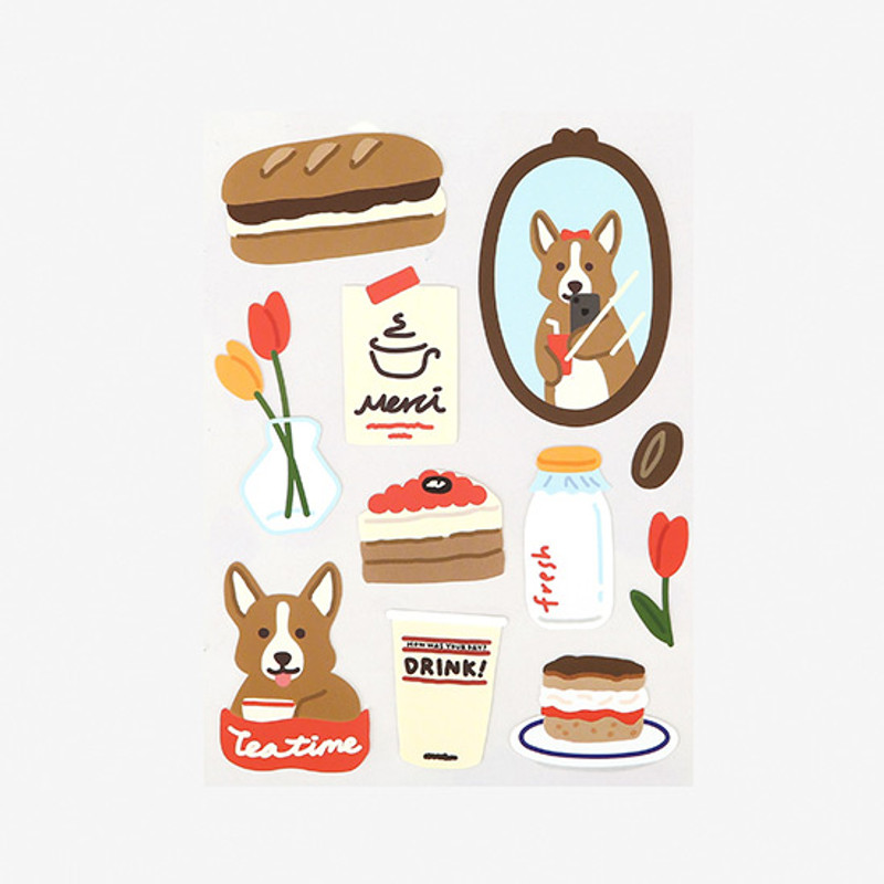 Dailylike Cafe corgi removable paper deco sticker Dailylike Cafe corgi removable paper deco sticker