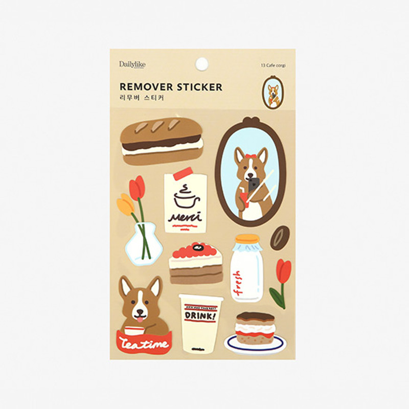 Package - Dailylike Cafe corgi removable paper deco sticker Package - Dailylike Cafe corgi removable paper deco sticker