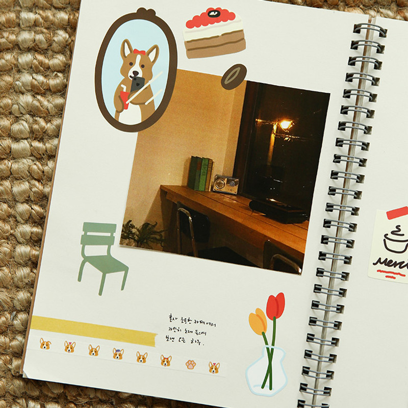 Usage example - Dailylike Cafe corgi removable paper deco sticker Usage example - Dailylike Cafe corgi removable paper deco sticker