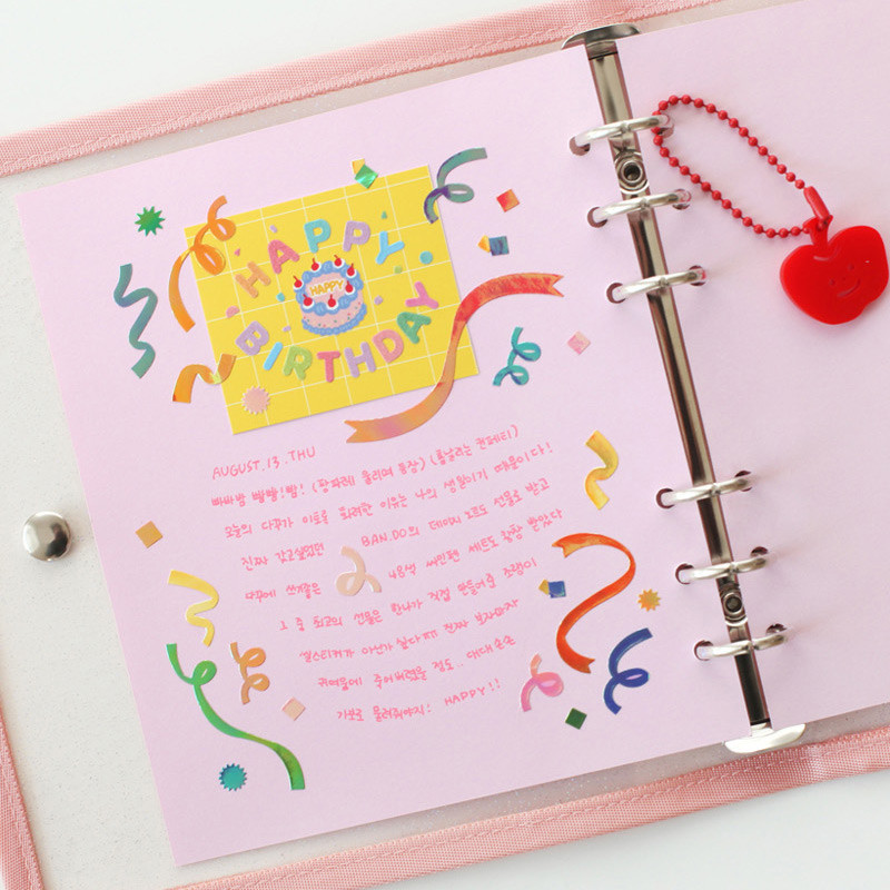 Pink - 2NUL Color A6 wide 6-ring blank notebook refill set