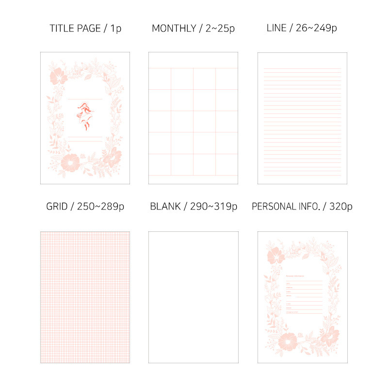 Pages - Anne large hardcover undated monthly planner notebook Pages - Anne large hardcover undated monthly planner notebook