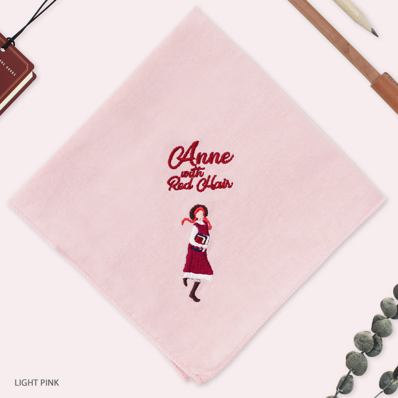 Light Pink - Bookfriends Anne with Red Hair cotton handkerchief hankie Light Pink - Bookfriends Anne with Red Hair cotton handkerchief hankie