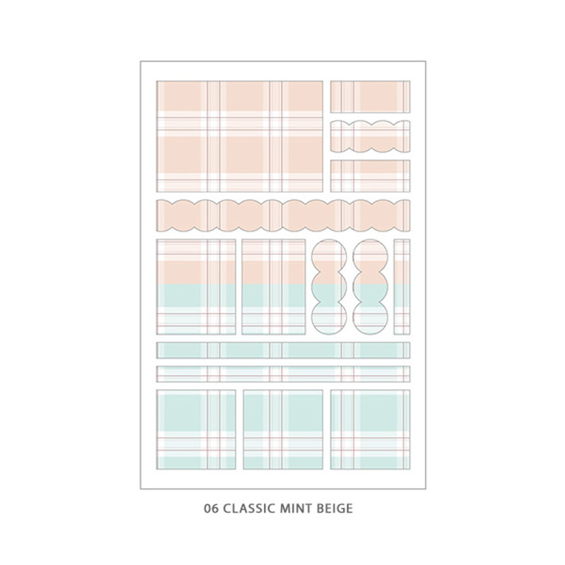 07 Classic Mint Beige - PLEPLE Check paper deco sticker set 07 Classic Mint Beige - PLEPLE Check paper deco sticker set