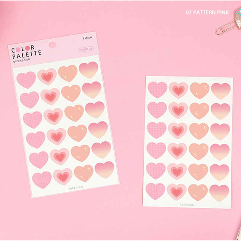 02 Pattern Pink - PAPERIAN Color palette Heart deco sticker set 02 Pattern Pink - PAPERIAN Color palette Heart deco sticker set