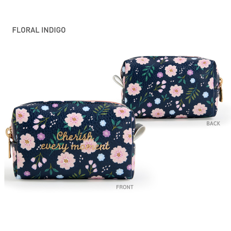 Floral Indigo - Monopoly Cherish every moment small PU zipper pouch case
