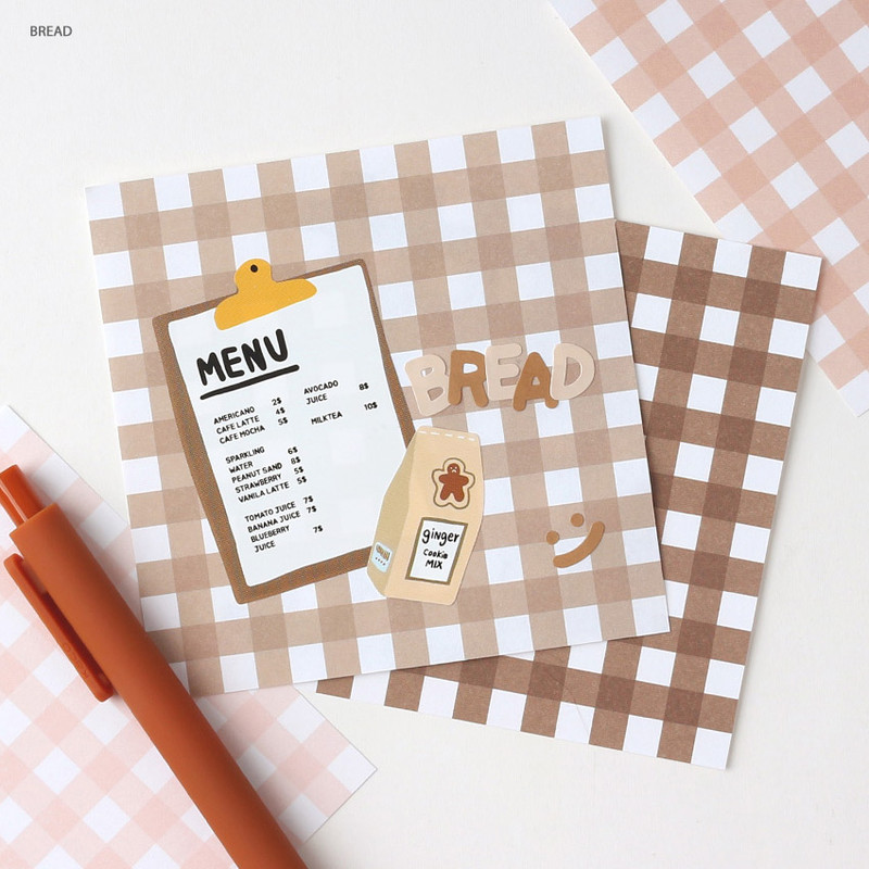 Bread - Wanna This Picnic 6mm check 4 designs memo notepad