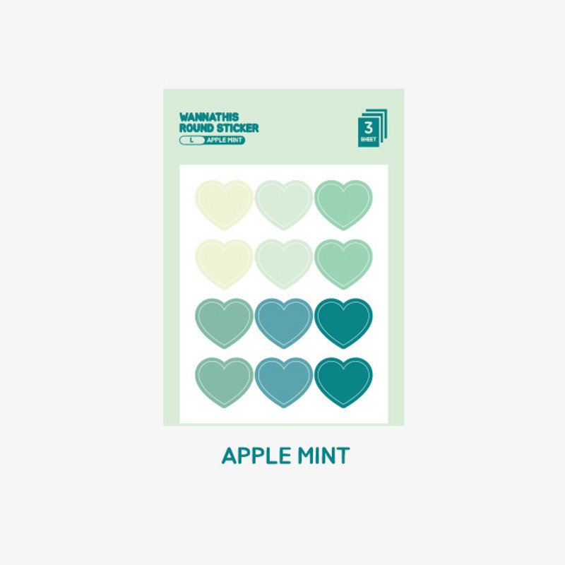 Apple mint - Wanna This Heart large deco sticker set of 3 sheets Apple mint - Wanna This Heart large deco sticker set of 3 sheets