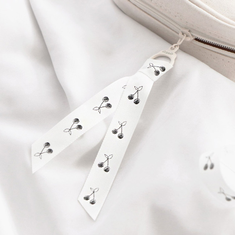 O-ring with a cute cherry ribbon strap - ICONIC Cottony gadget and cable organizer zipper bag pouch O-ring with a cute cherry ribbon strap - ICONIC Cottony gadget and cable organizer zipper bag pouch