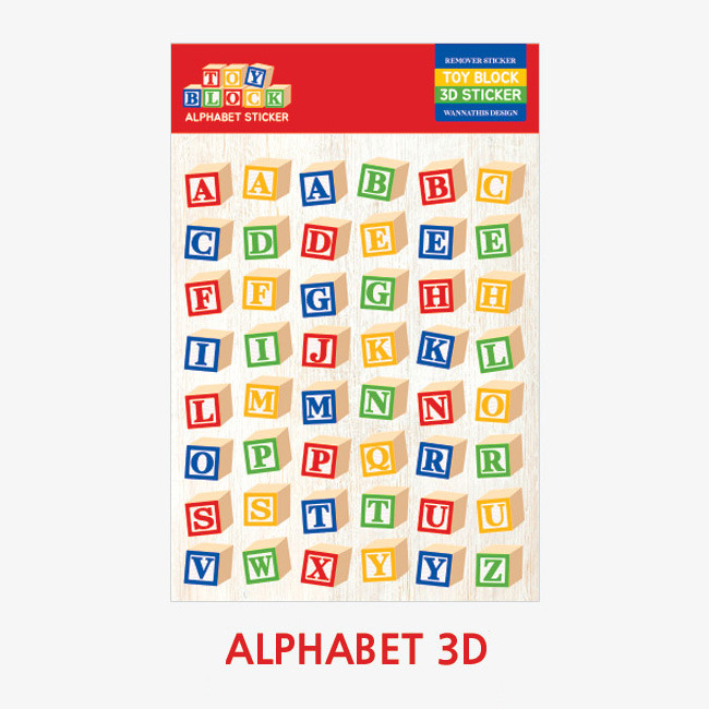 Alphabet 3D - Wanna This Toy block Alphabet and Number removable sticker