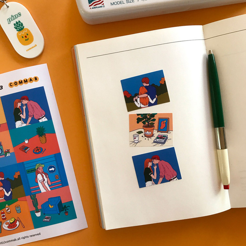 Usage example - Design comma-B Retro illustration squared paper sticker Usage example - Design comma-B Retro illustration squared paper sticker