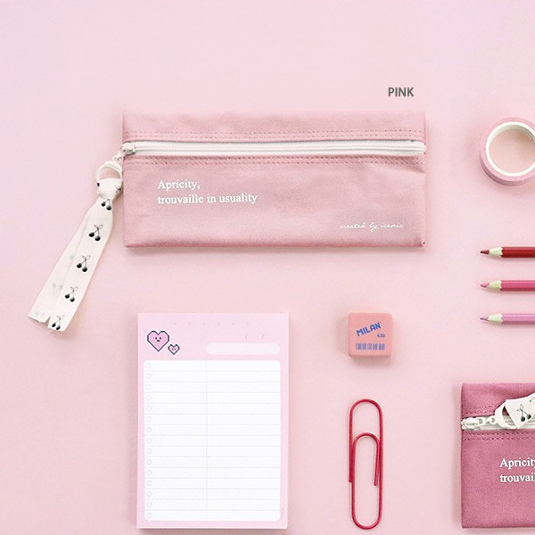 Pink - ICONIC Cottony flat zipper pencil case pouch