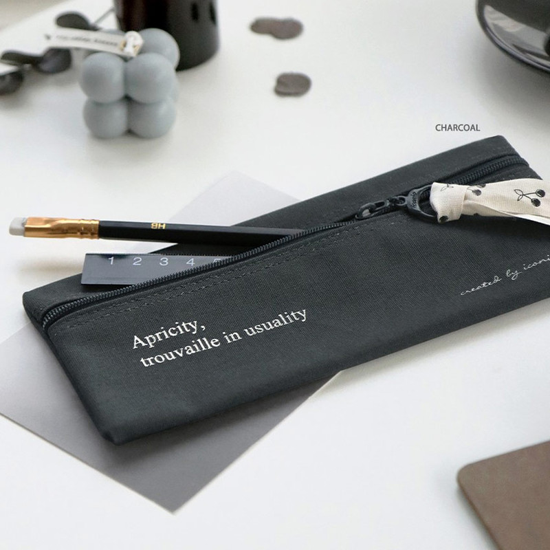 Charcoal - ICONIC Cottony flat zipper pencil case pouch