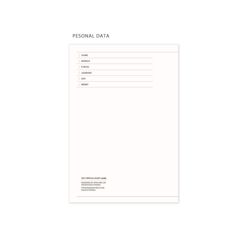 Personal data - Indigo 2021 Official dated weekly diary planner