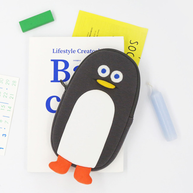 Gray - ROMANE Brunch Brother penguin zipper pencil case Gray - ROMANE Brunch Brother penguin zipper pencil case