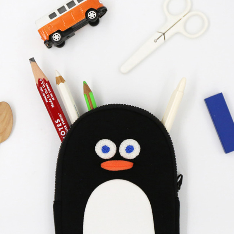 Black - ROMANE Brunch Brother penguin zipper pencil case Black - ROMANE Brunch Brother penguin zipper pencil case