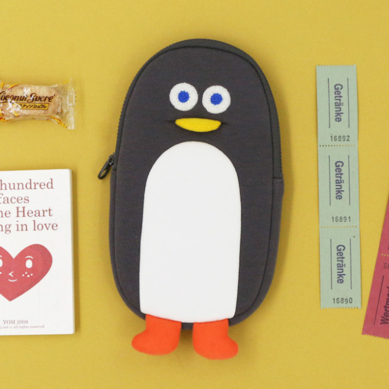 Gray - ROMANE Brunch Brother penguin zipper pencil case Gray - ROMANE Brunch Brother penguin zipper pencil case