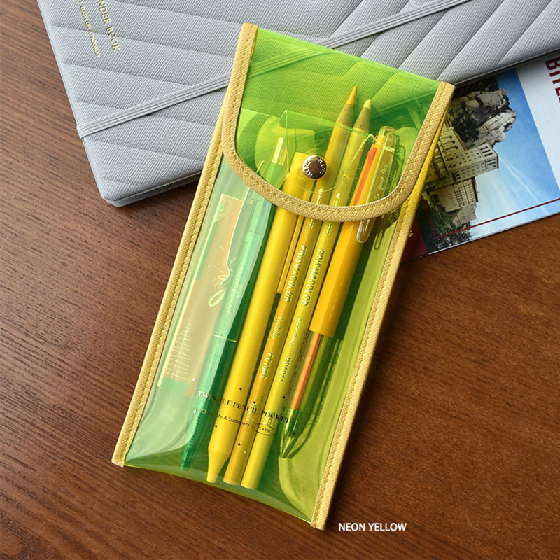 Neon Yellow - Play Obje Twinkle translucent PVC pencil case pouch Neon Yellow - Play Obje Twinkle translucent PVC pencil case pouch