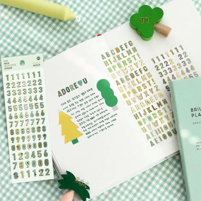 Usage example - Gold silhouette Alphabet and Number removable sticker set Usage example - Gold silhouette Alphabet and Number removable sticker set