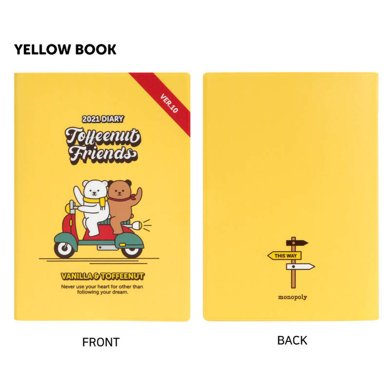Yellow Book - Monopoly 2021 Toffeenut friends dated weekly diary with pen Yellow Book - Monopoly 2021 Toffeenut friends dated weekly diary with pen