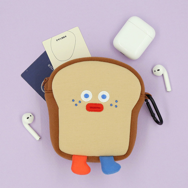 Toast - ROMANE Brunch brother big compact zipper pouch with key clip Toast - ROMANE Brunch brother big compact zipper pouch with key clip