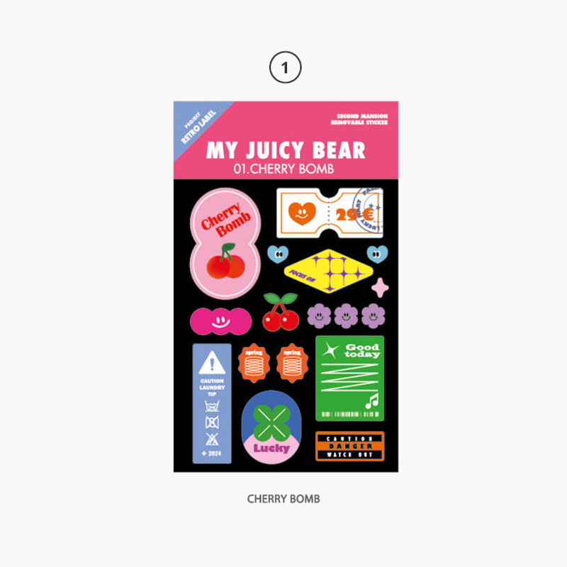 01 Cherry bomb - Project retro label my juicy bear removable sticker 01 Cherry bomb - Project retro label my juicy bear removable sticker