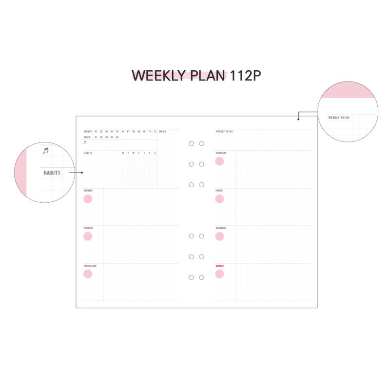 Weekly plan - Second Mansion Highteen A6 6-ring dateless weekly diary
