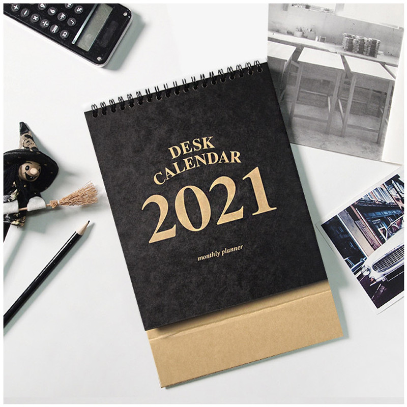 Black - 2young 2021 Kraft monthly desk calendar