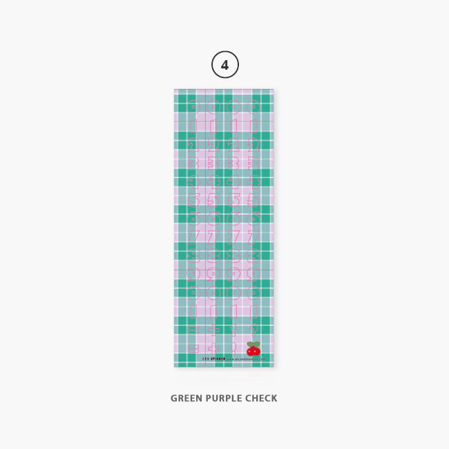 04 Green Purple check - Second Mansion Hightteen number removable sticker seal