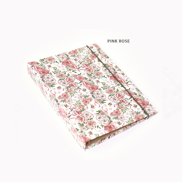 Pink Rose - PAPERIAN Florence A5 size 6 ring binder with elastic band