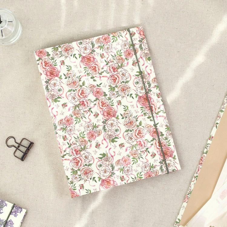 Pink rose - PAPERIAN Florence A5 size 6 ring binder with elastic band