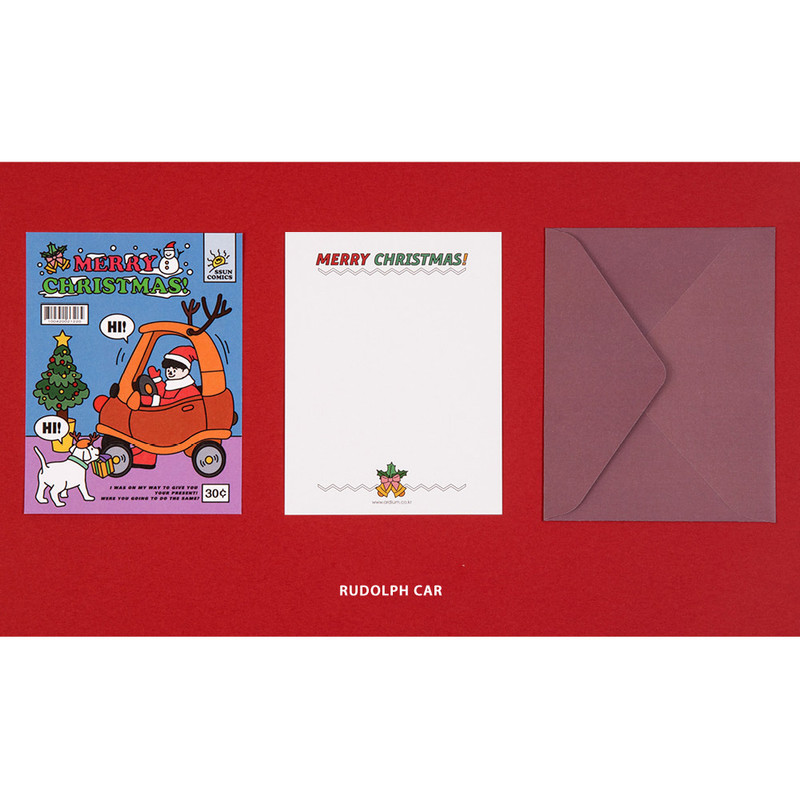 Rudolph car - Ardium Merry Christmas card and envelope set