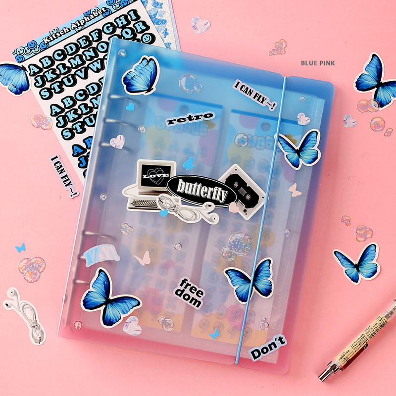 Blue pink - Wanna This A5 6 ring binder sticker storage album